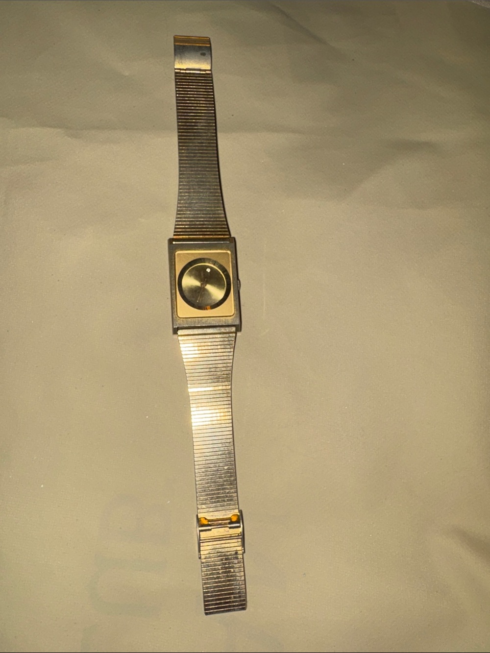 Silver and Gold Square-Face Metal Band Watch